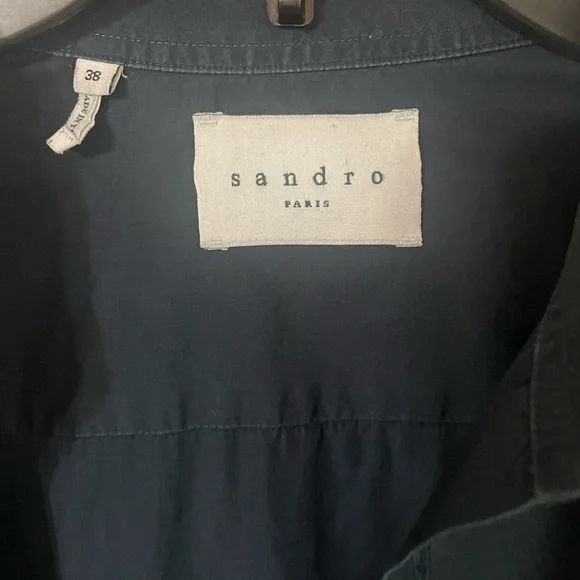 Sandro Paris Cotton Navy Blue Button Down Shirt Classic Size 38 6 Preppy Capsule - Picture 3 of 6